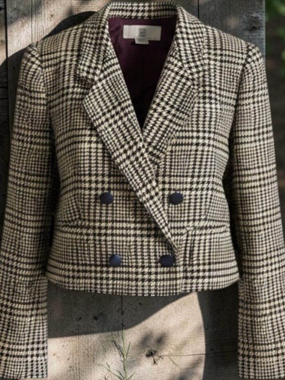 Vintage Illustrations Cropped Houndstooth Blazer Jacket Size 10